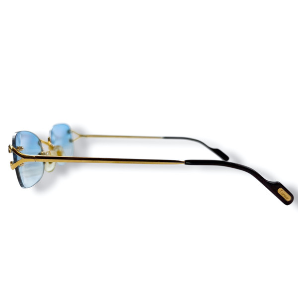 Cartier Gold Madison C Decor Rimless Sunglasses w/ Custom Sky Blue Gradient Lenses  