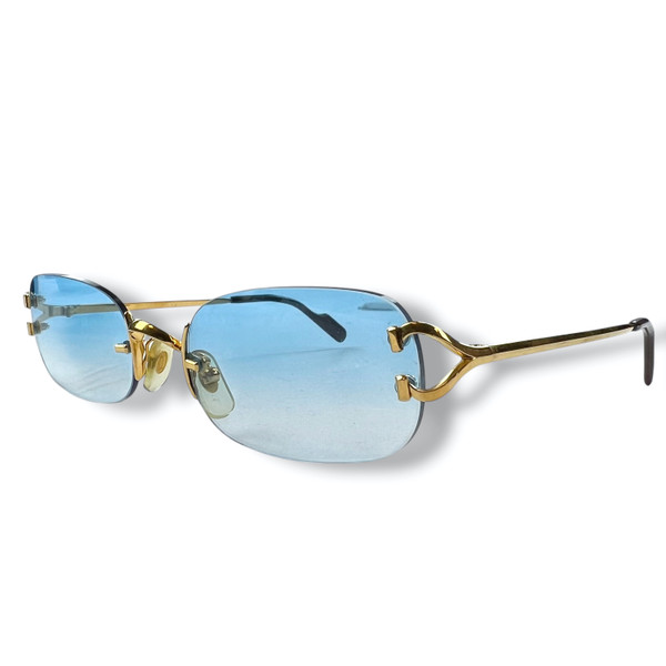 Cartier Gold Madison C Decor Rimless Sunglasses w/ Custom Sky Blue Gradient Lenses  
