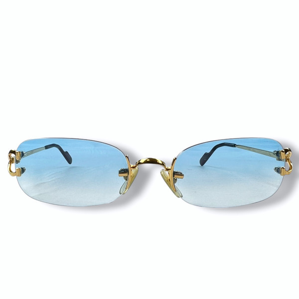 Cartier Gold Madison C Decor Rimless Sunglasses w/ Custom Sky Blue Gradient Lenses  