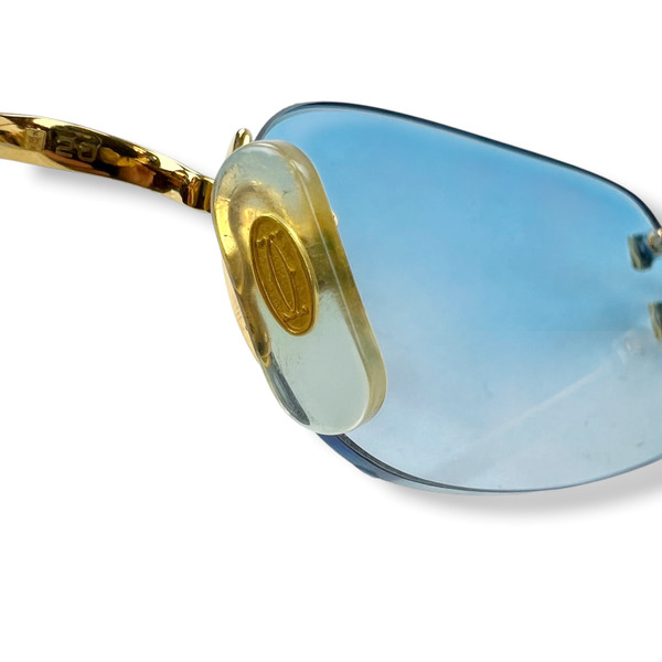 Cartier Gold Madison C Decor Rimless Sunglasses w/ Custom Sky Blue Gradient Lenses  
