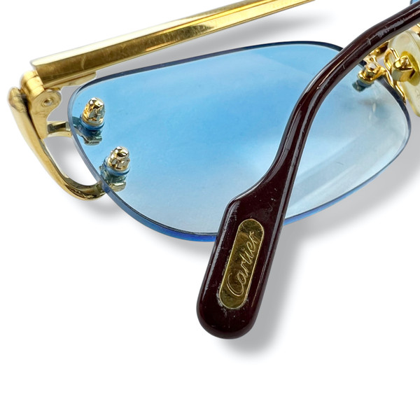 Cartier Gold Madison C Decor Rimless Sunglasses w/ Custom Sky Blue Gradient Lenses  