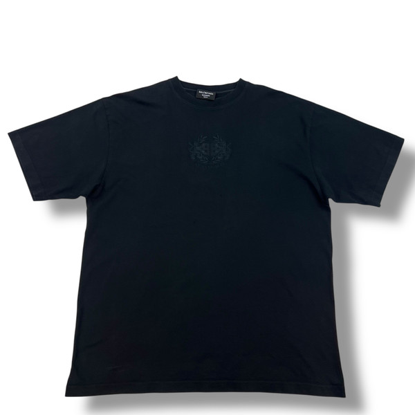 Balenciaga Crest Embroidered Black T Shirt