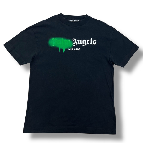 Palm Angels Green Spray Logo T Shirt 