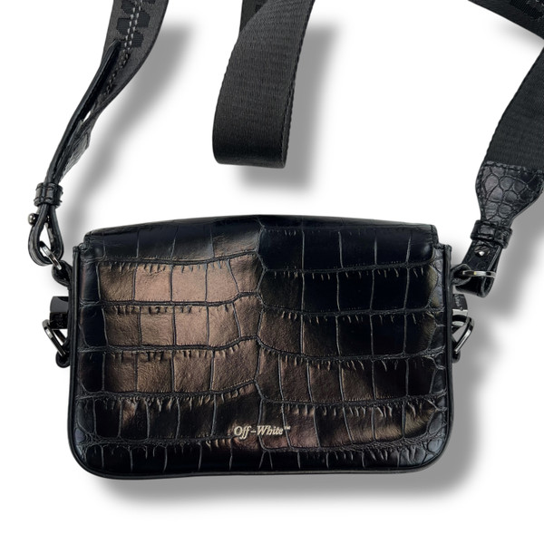 Off-White Black Croc Binder Cross Body Bag 