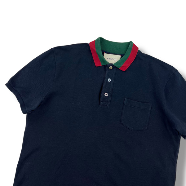 Gucci Web Collar Navy Polo Shirt