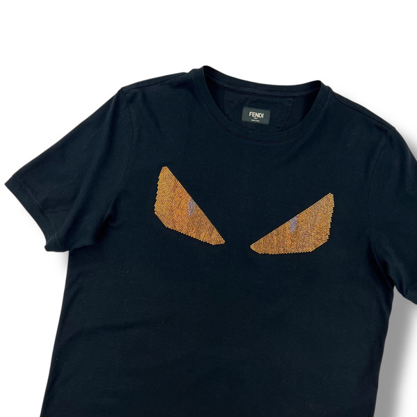 Fendi Crystal Monster Eyes Black T Shirt 