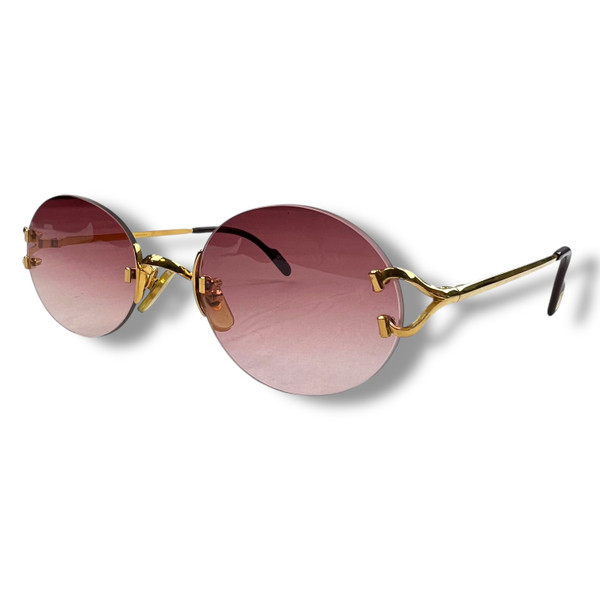 Cartier Gold Plated 'C Decor' Rimless Sunglasses w/ Custom Rose Gradient Lenses