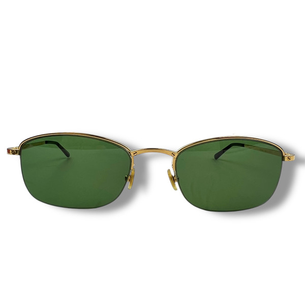 Cartier Gold Plated Half Rim Sunglasses w/ Custom Emerald Green Lenses