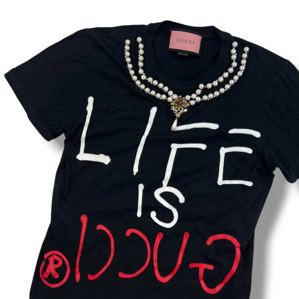 Gucci Women's Life Is Gucci Pearl Embellished T Shirt