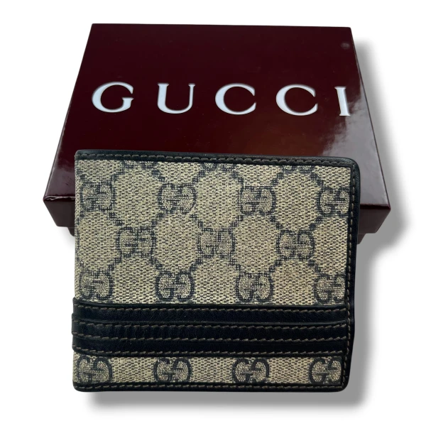 Gucci Navy Leather Monogram Bifold Wallet 
