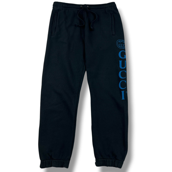 Gucci Blue Printed Logo Black Sweatpants
