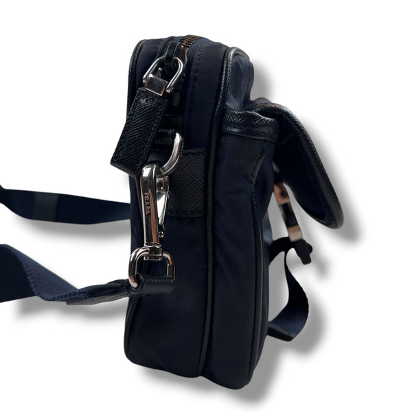 Prada Re-Nylon Saffiano Leather Navy Crossbody Bag 