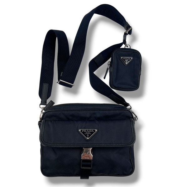 Prada Re-Nylon Saffiano Leather Navy Crossbody Bag 