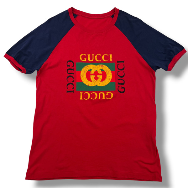 Gucci Printed Logo Red & Navy T Shirt