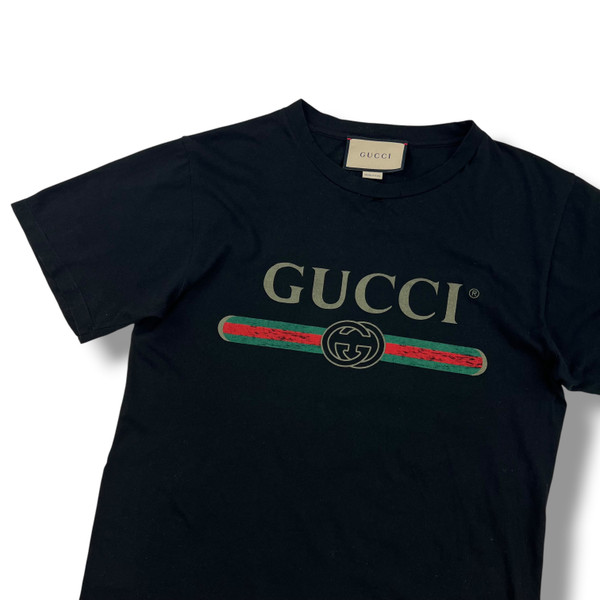 Gucci Printed Logo Distressed Black T Shirt