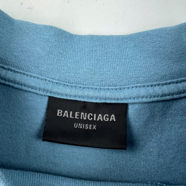 Balenciaga Embroidered Logo Blue T Shirt