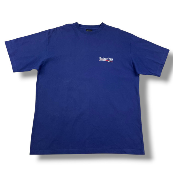 Balenciaga Embroidered Campaign Logo Navy T Shirt 