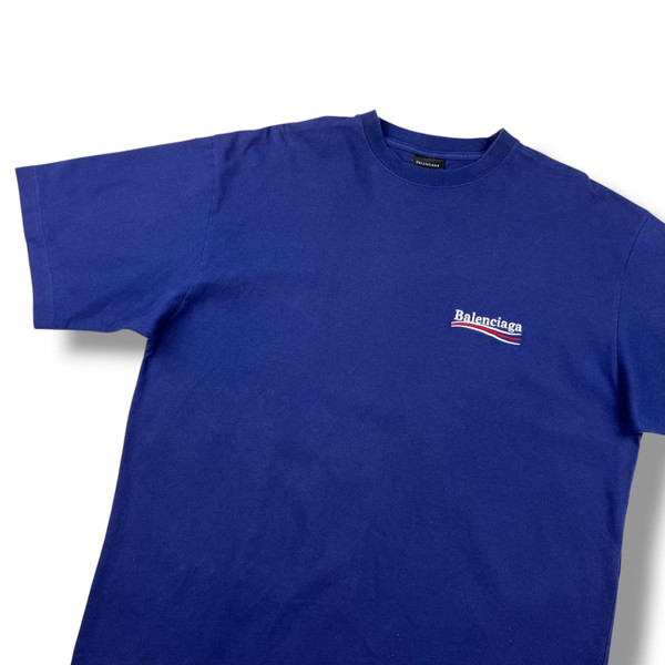 Balenciaga Embroidered Campaign Logo Navy T Shirt 