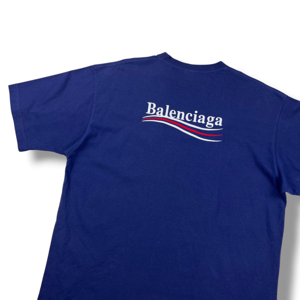 Balenciaga Embroidered Campaign Logo Navy T Shirt 