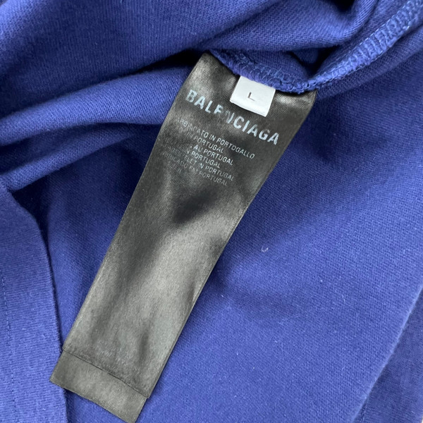 Balenciaga Embroidered Campaign Logo Navy T Shirt 