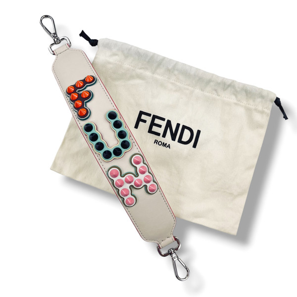 Fendi Fun Beige Leather Studded Shoulder Bag Strap