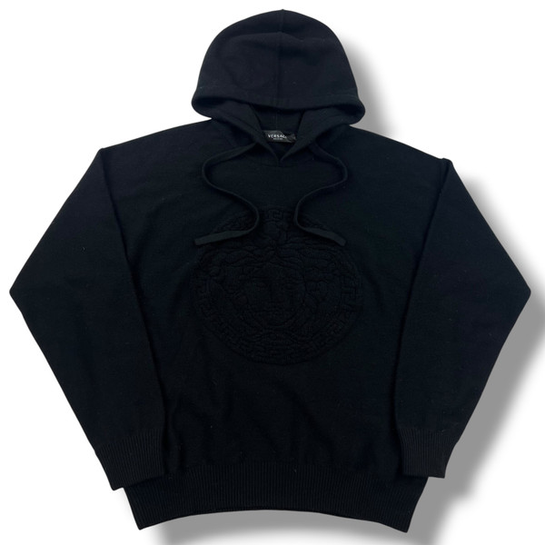 Versace Intarsia Wool & Cashmere Knit Black Hoodie