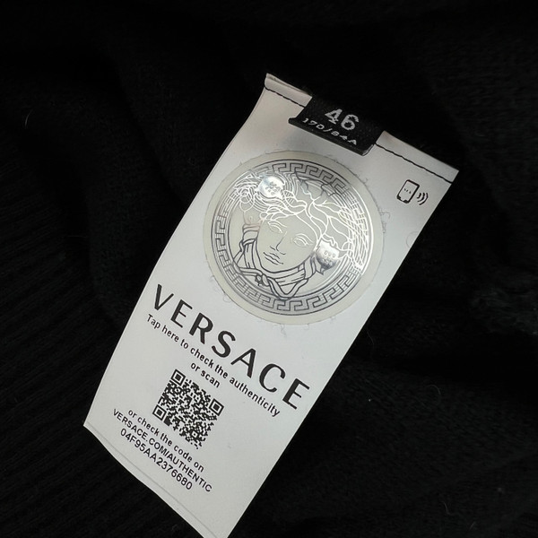 Versace Intarsia Wool & Cashmere Knit Black Hoodie