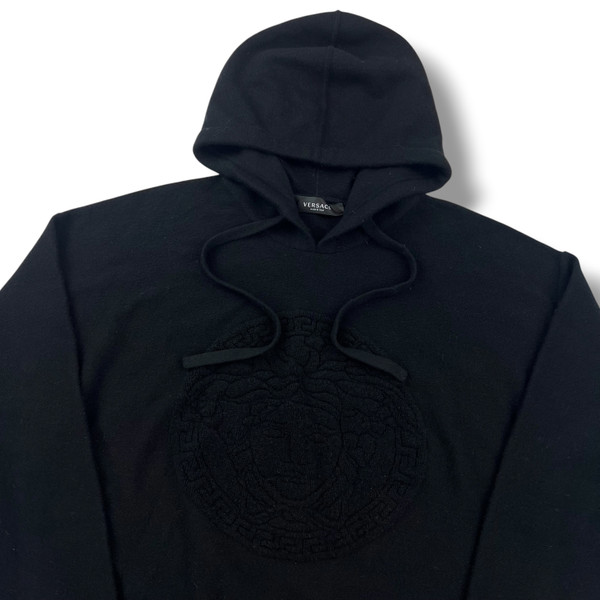 Versace Intarsia Wool & Cashmere Knit Black Hoodie