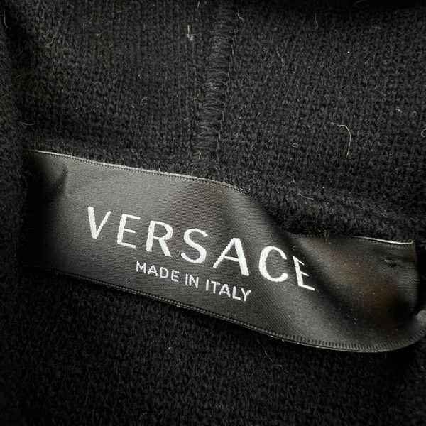 Versace Intarsia Wool & Cashmere Knit Black Hoodie