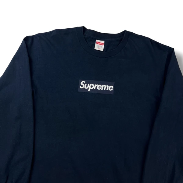 Supreme Navy Box Logo Long Sleeve T Shirt