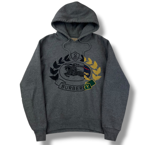 Burberry Crest Embroidered Grey Hoodie