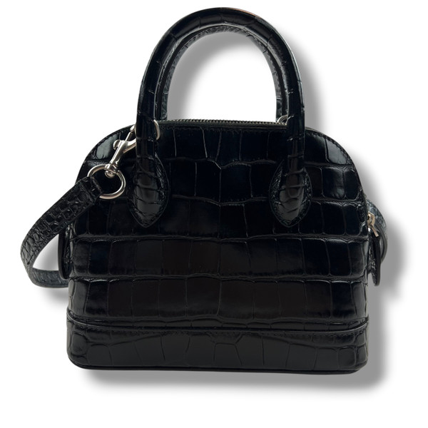 Balenciaga Ville Top Handle Bag Black Croc Embossed