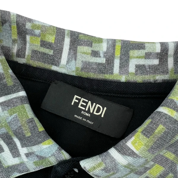 Fendi FF Collar Black Polo Shirt