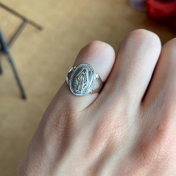 Sterling Silver Saint Medallion Ring 