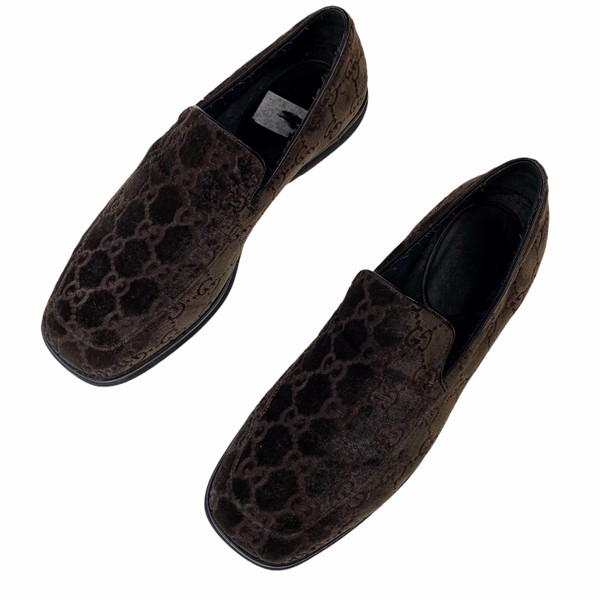 Gucci by Tom Ford 1997 Brown Velour Monogram Loafers 