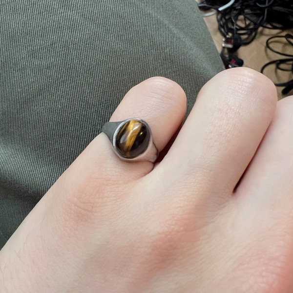 Sterling Silver Cabochon Tigers Eye Ring