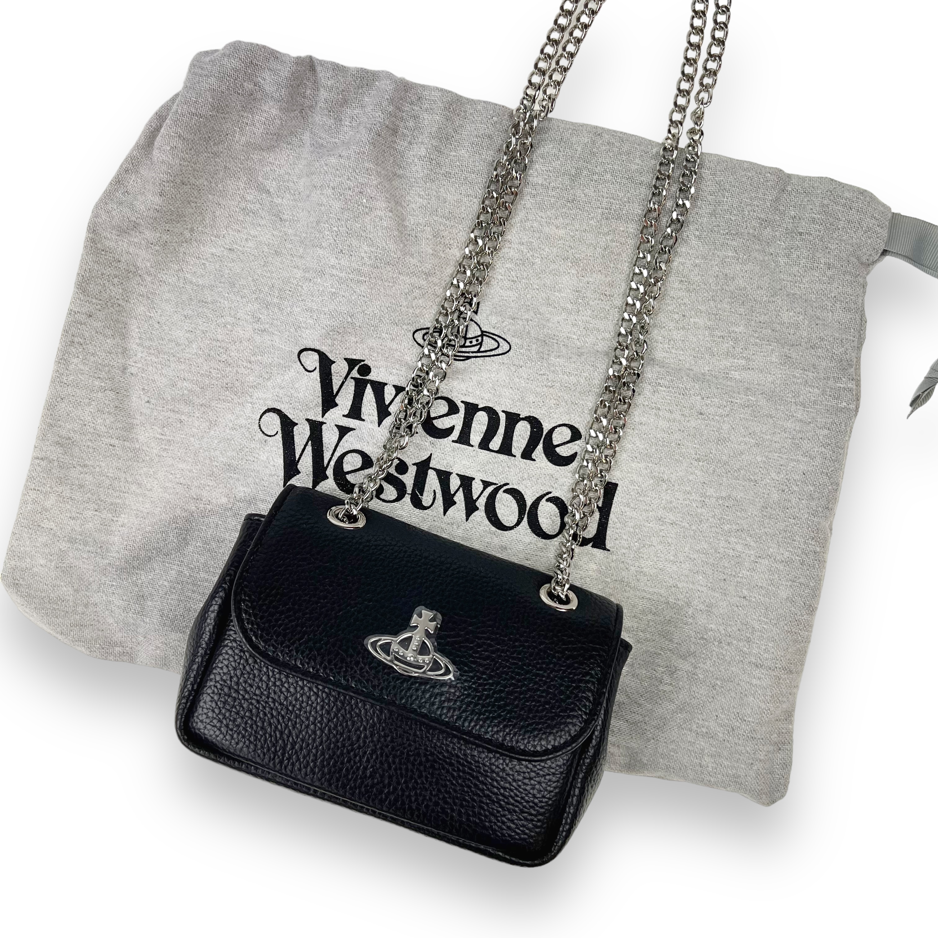 Vivienne Westwood(正規品/送料関税込み) SMALL PURSE CHAIN BAG Vivienne Westwood Small Purse Chain Bag Grain Leather Black