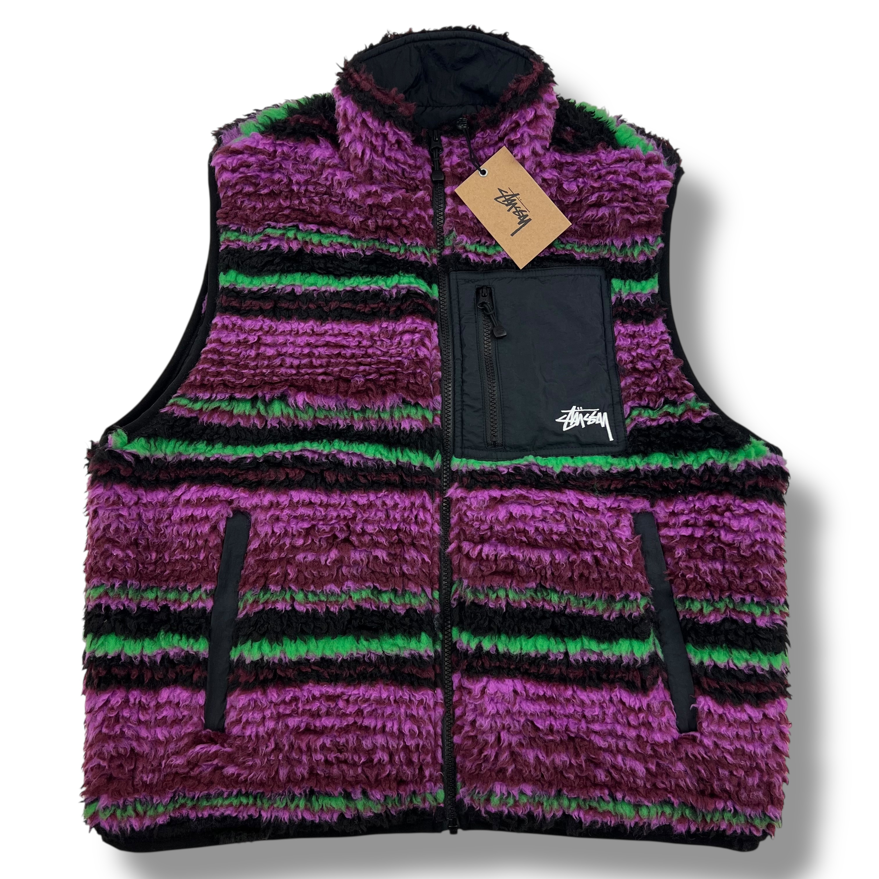 Stussy Striped Sherpa Vest - Oliver's Archive