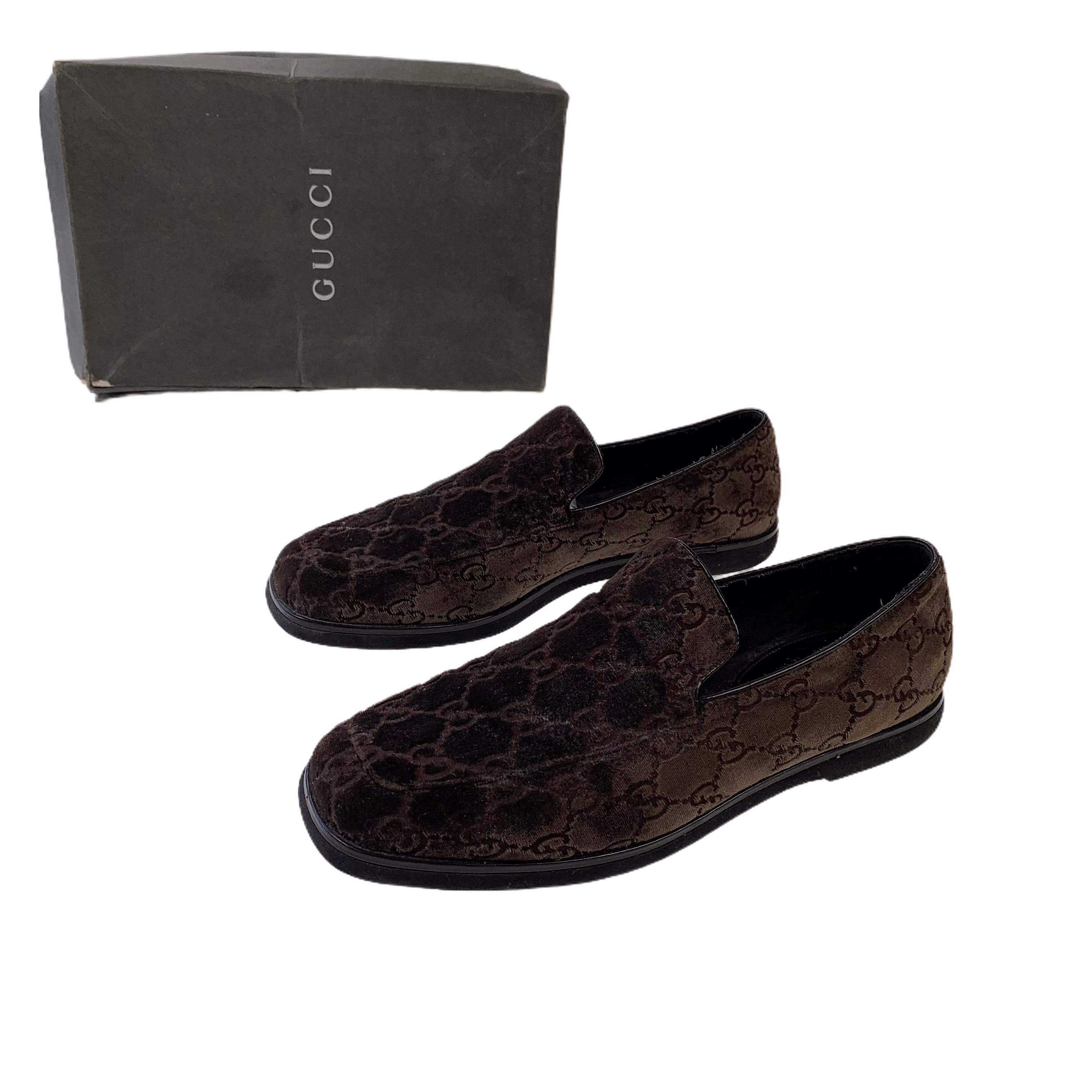 Gucci by Tom Ford 1997 Brown Velour Monogram Loafers - Oliver's