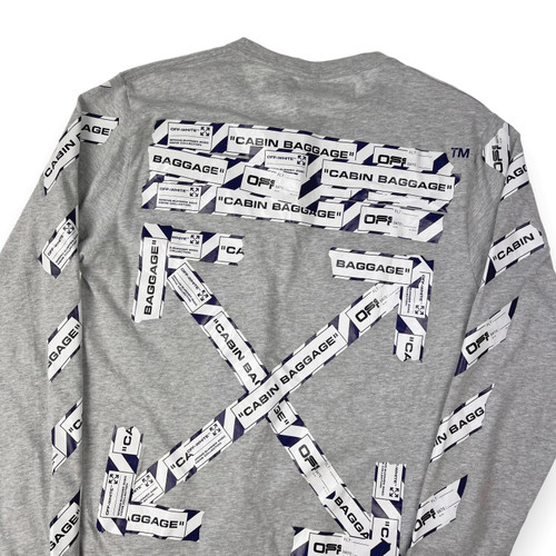 Off-White Airport Tape Arrows Grey Long Sleeve T Shirt - Oliver's 