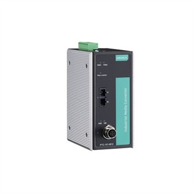 Moxa PTC-101-M12-S-SC-LV-T Ethernet-to-Fiber Media Converter