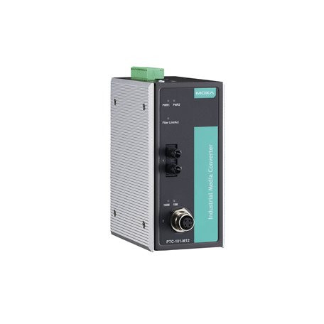 Moxa PTC-101-M12-S-ST-LV-CT-T industrial media converter, M12 connector