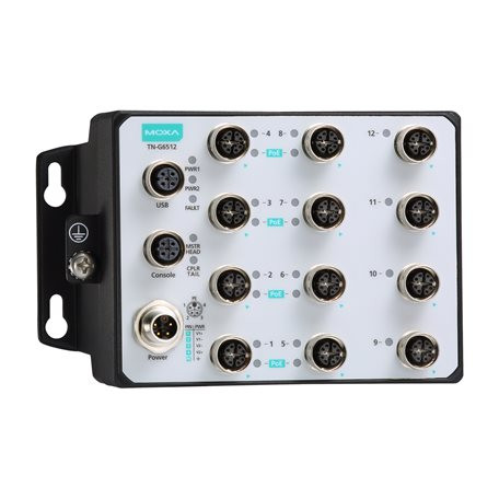 Moxa TN-G6512-8GPoE-WV-CT-T L2 Managed Ethernet switch, -40 to 70°C operating temp, conformal coating