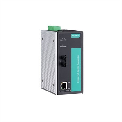 Moxa PTC-101 Series Ethernet-to-Fiber Media Converters, including the  PTC-101-S-ST-LV