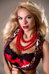 Ana Rux - Red Lingerie & Leopard Print Scarf - 43 Images