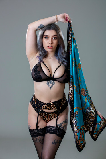 Carla Chick - Black Lingerie & Turquoise Scarf - 108 Images