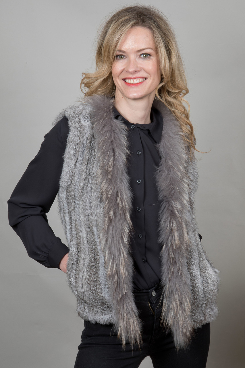 Short Mid Grey Rabbit and Fox Fur Gilet FF46A-03 - City Cows