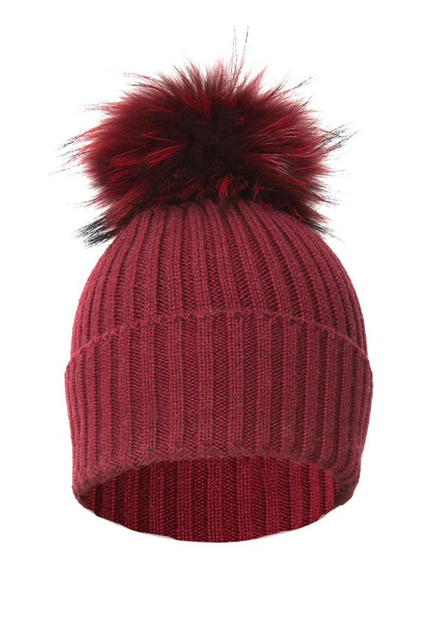 red wool bobble hat
