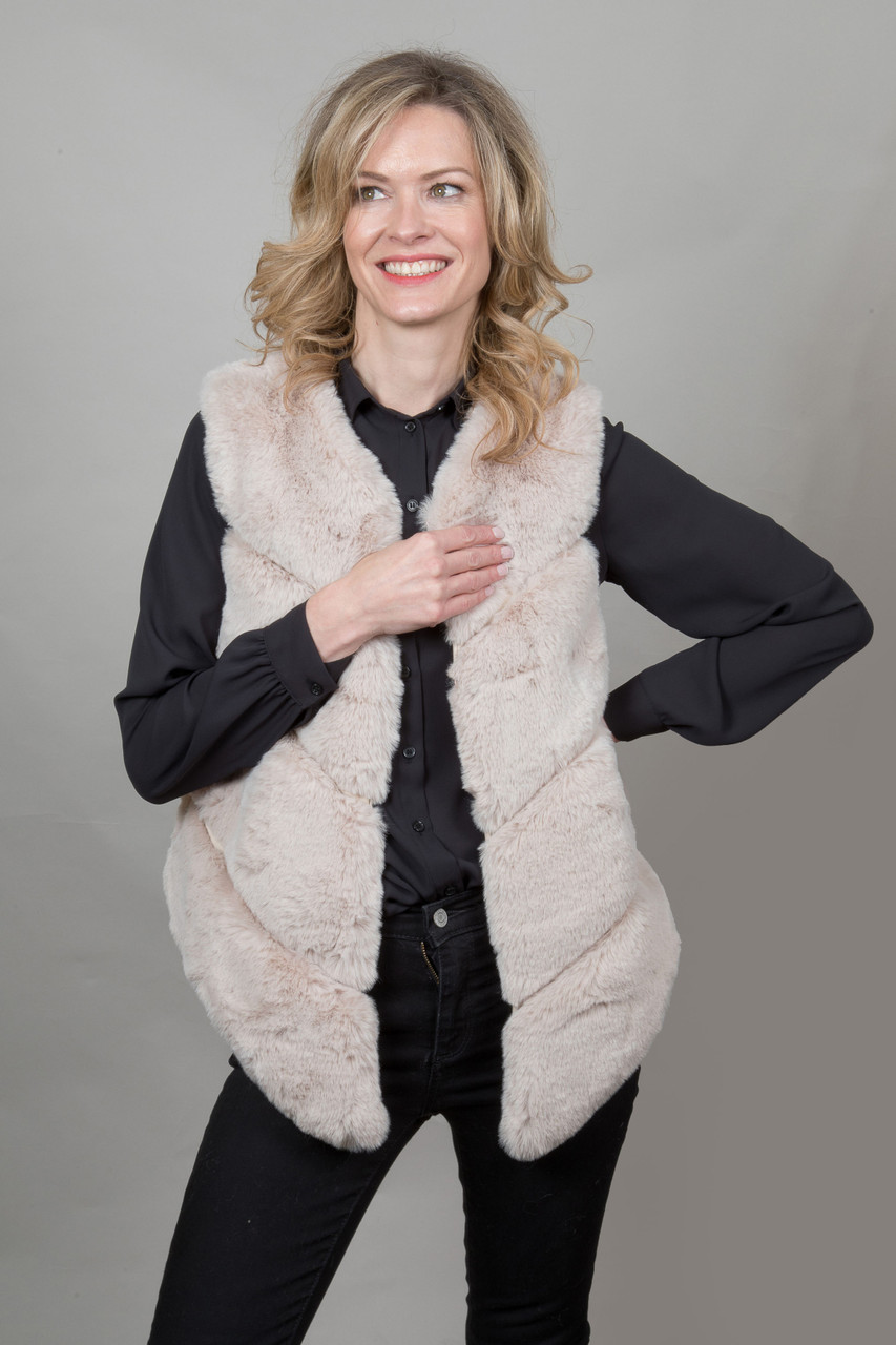 Luxury Faux Fur Gilet in Stone NL5140 