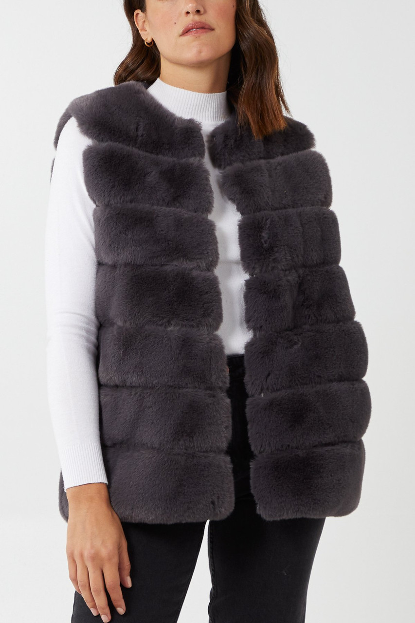 Luxury Pelted Faux Fur Gilet In Grey 